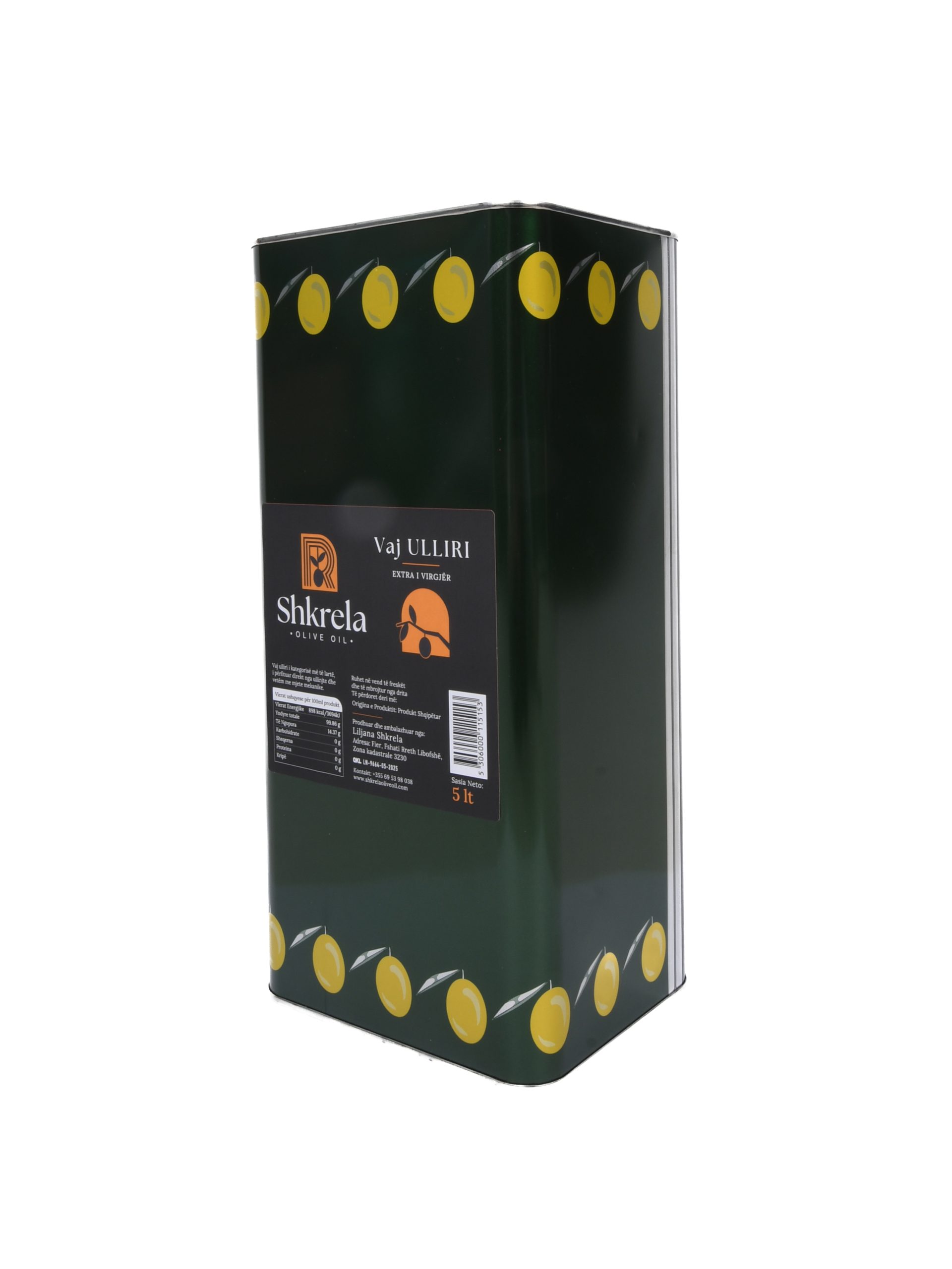 Discover Shkrela Extra Virgin Olive Oil 5L — organic, cold-pressed, and made from the finest Albanian olives. Perfect for cooking, salads, or stocking up for family use.